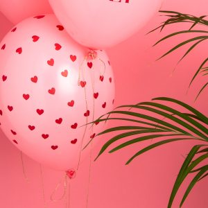 GLOBOS ROSAS CON CORAZONES x6