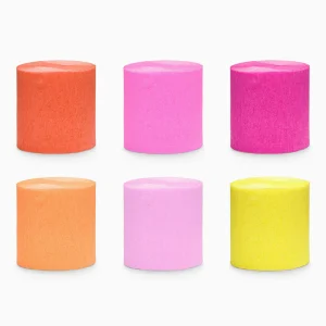 Set de 6 rollos de papel crepé amarillo, rosa y naranja